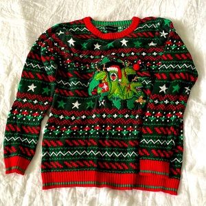 Boys XL Tacky Christmas Sweater with Dinosaurs